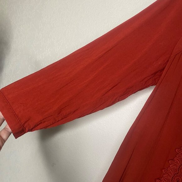 Maeve Anthropology Button Down Blouse Womens Size 6 Rust Red Lace Cotton Blend C - Picture 6 of 11
